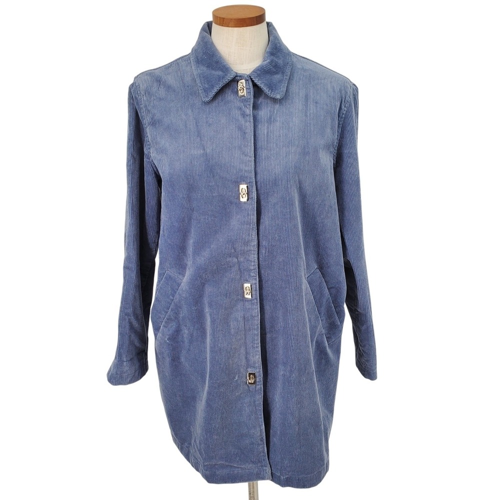 Jones Studio Blue Corduroy Jacket Womens Small Stretch Paisley Lining Toggle New
